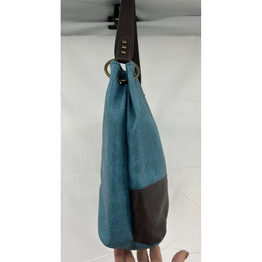 Montana West Hobo Handbag Turquoise & Brown Shoulder Purse‎ Zipper EUC Women's